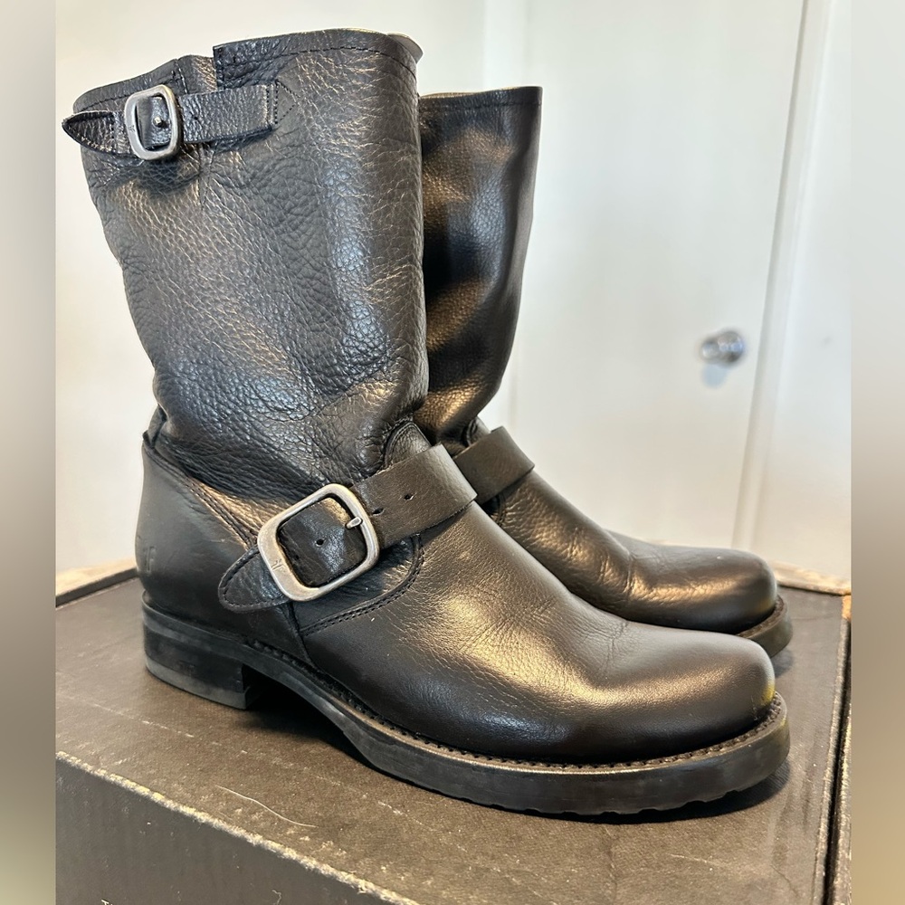 Frye Black Leather Combat Boots